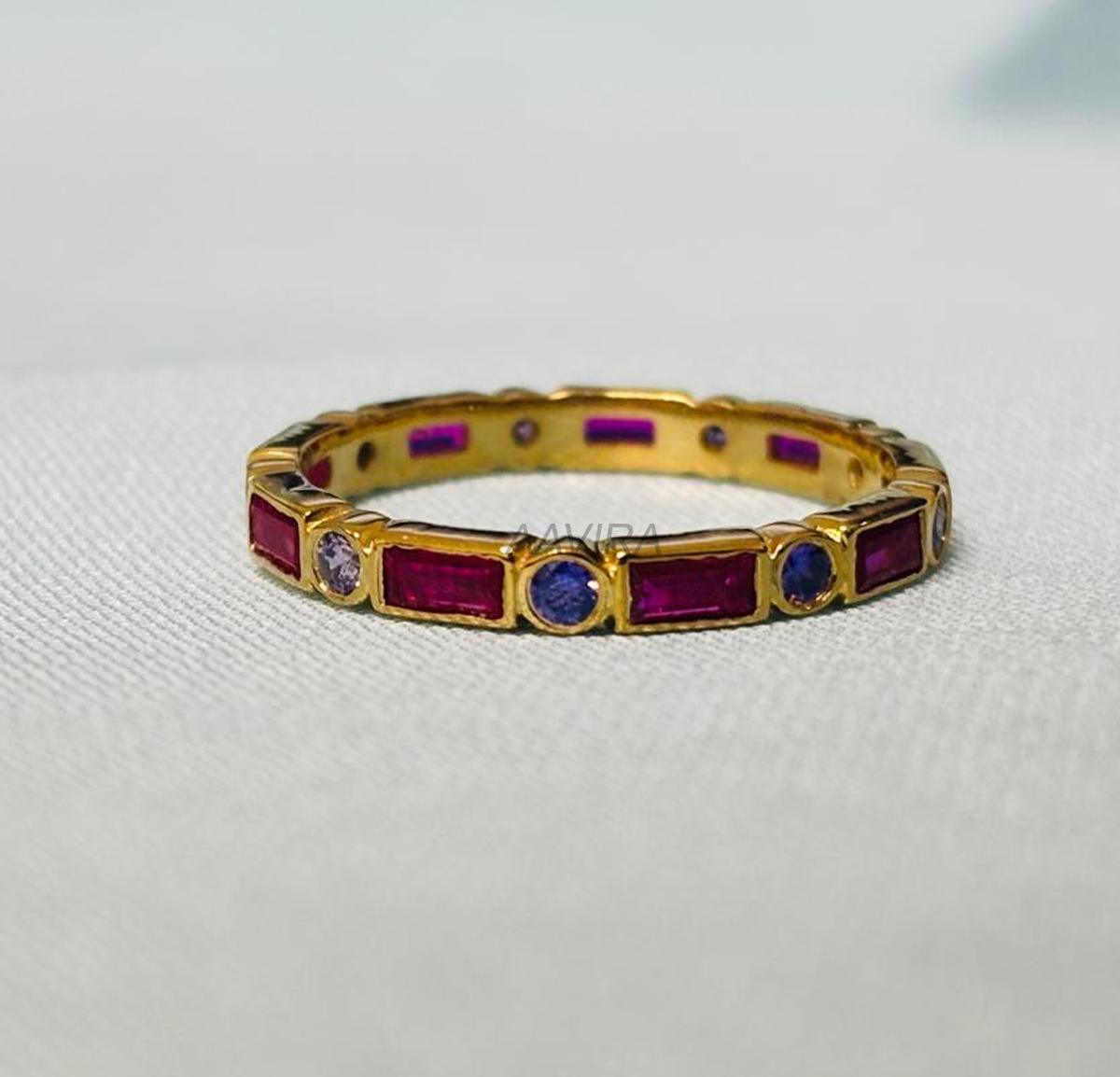 Amethyst Ring, Baguette Ruby Ring, Gemstone Ring, Full Eternity Ring, Bezel Ruby Ring, Purple Stone Ring, 14k Yellow Gold Plated Ring, Gifts