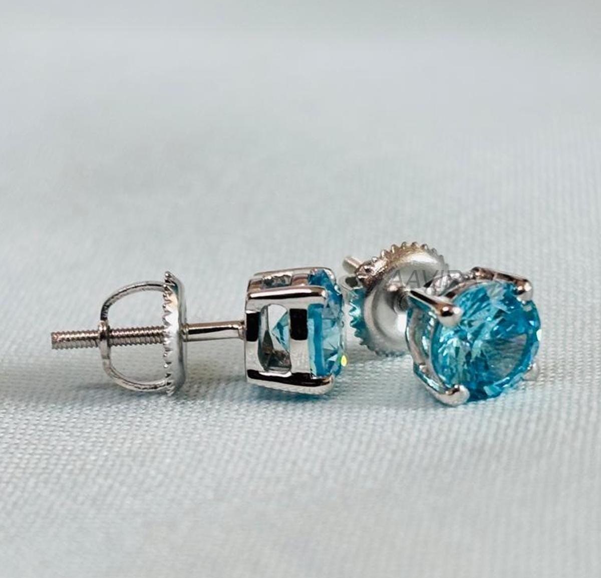 Blue Topaz Stud Earrings, Solitaire Stud Earrings, Minimalist Earrings, Blue Gemstone Earrings, Handmade Earrings, Screw Back Everyday Studs