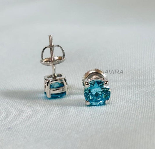 Blue Topaz Stud Earrings, Solitaire Stud Earrings, Minimalist Earrings, Blue Gemstone Earrings, Handmade Earrings, Screw Back Everyday Studs