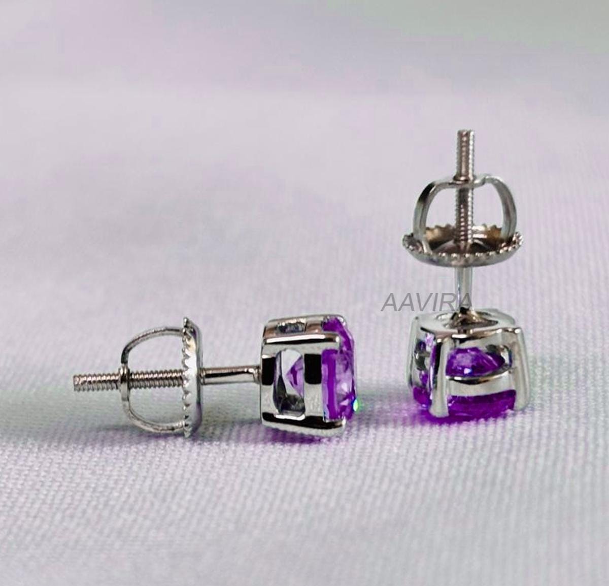 Amethyst Gemstone Stud Earrings, Solitaire Stud Earrings, Minimalist Stud, Purple Gemstone Earrings, Screw Back Earrings, Gift For Her