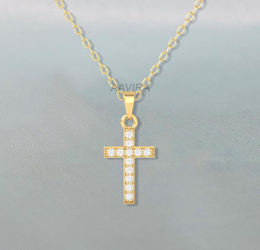 Moissanite Cross Pendant For Women, 14k Yellow Gold Plated Pendant, Moissanite Jewelry, Moissanite Cross Gift, Anniversary Gift, Women Gift