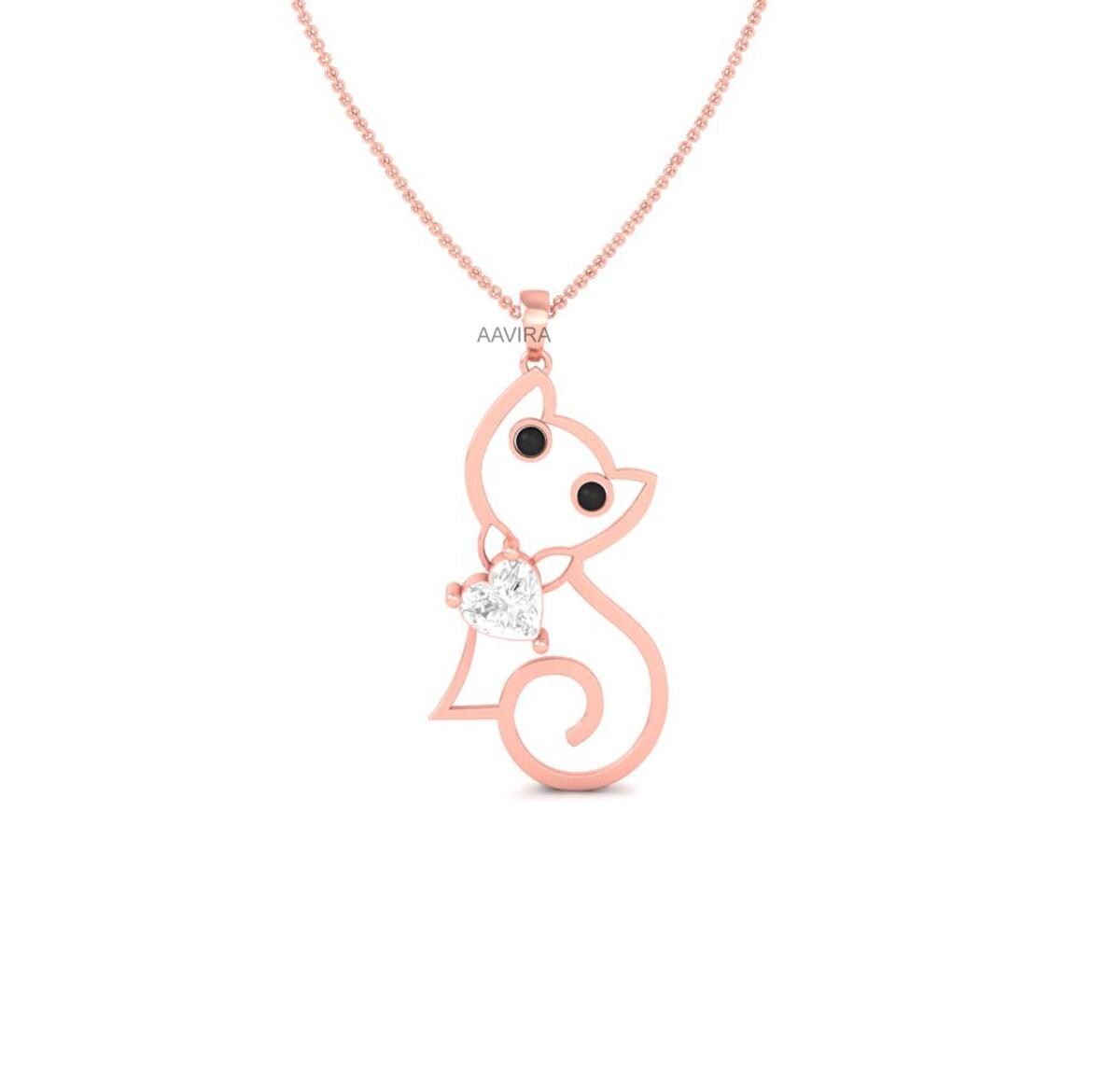 Personalized Necklace, Cat Necklace, Heart Diamond Pendant, Animal Trendy Pendant, Charm Necklace, Cat Charms Necklace, Cute Cat Necklace