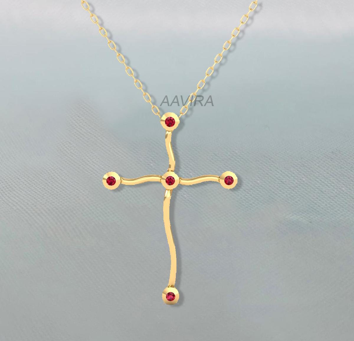 Sapphire Cross Pendant, Bezel Set Cross Necklace, Blue Sapphire Cross Pendant, Multitone Cross Pendant, Gift For Her, Gemstone Pendant, Gift