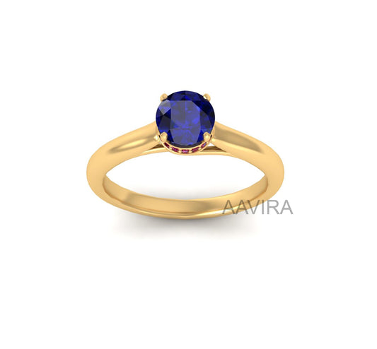 Round Cut Sapphire Engagement Ring, Prong Set Ring, Women Gemstone Ring, 14k Yellow Gold Round Sapphire Ring, Gift for Her, Birthstone Ring