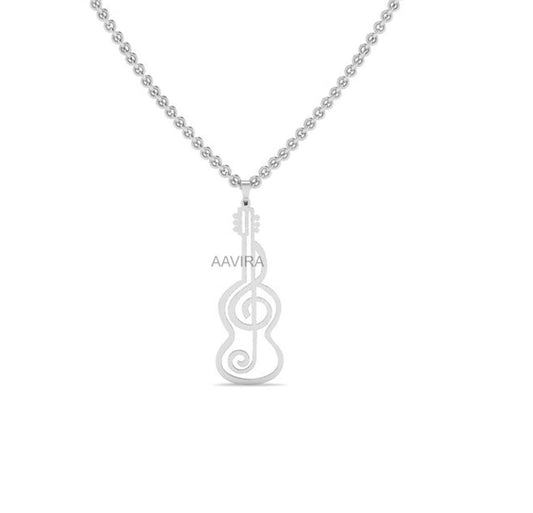 925 Sterling Silver Treble Clef, Guitar Pendant Necklace With Treble Clef, Perfect Gift For Guitarist, Musicians Gift, Musical Jewelry