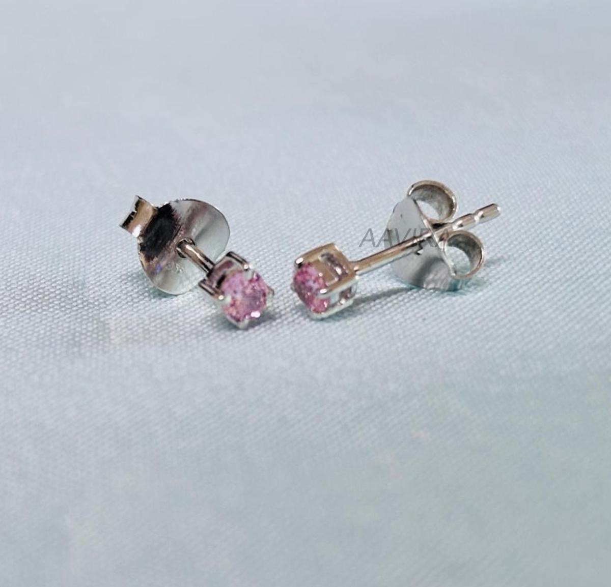 Pink Sapphire Studs, Round Stud Earrings, 3mm Round Pink Sapphire Earrings, Silver Gemstone Earrings, Gift, Everyday Pink Stone Earrings
