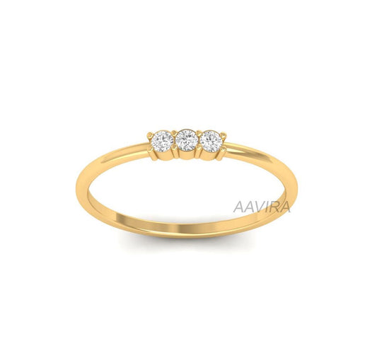 Moissanite Ring for Women, Three Stone Ring for Her, Minimalist Ring, Everyday Use Ring, 14k Yellow Gold Over Moissanite Ring, Dainty Ring