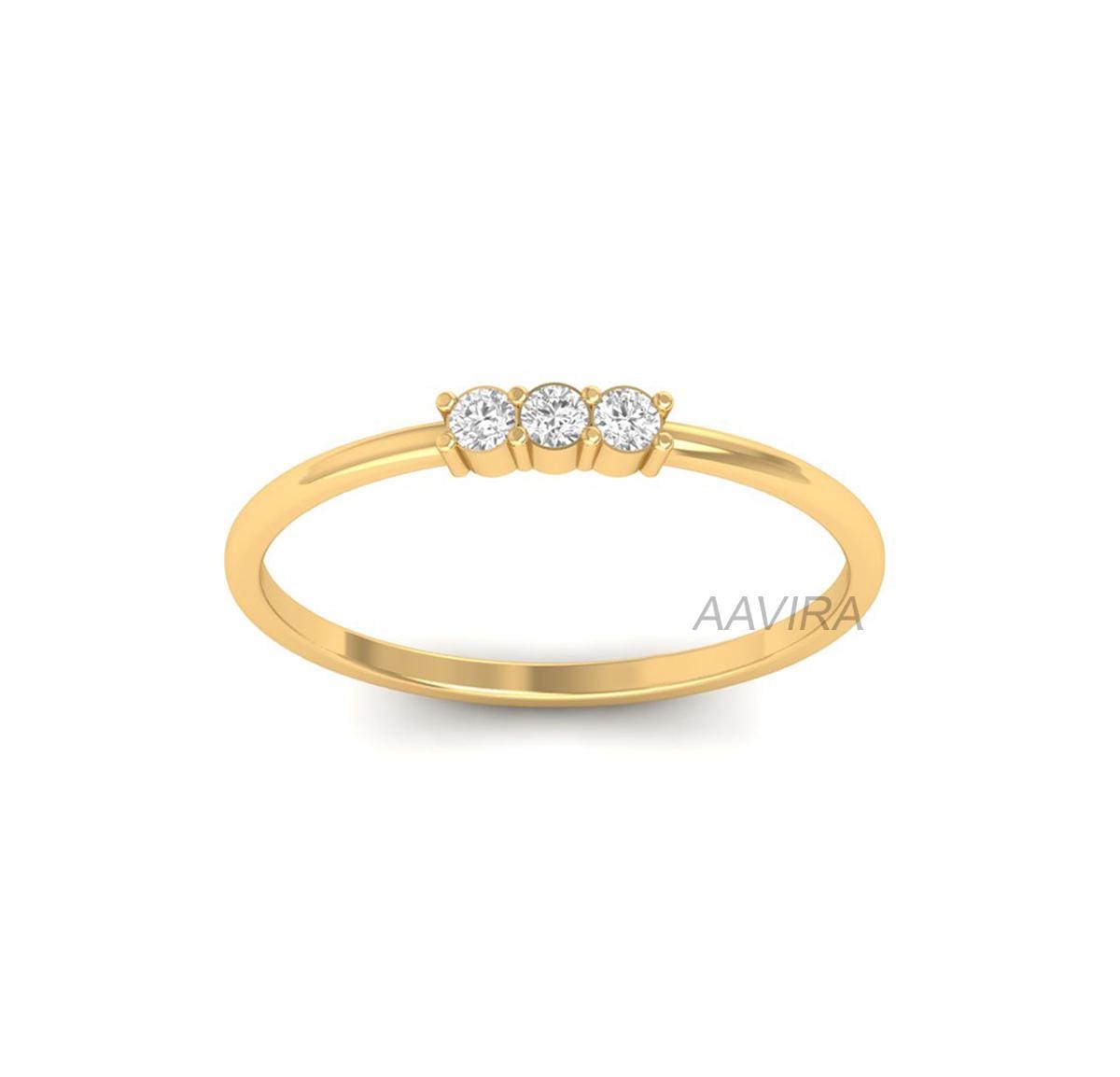 Moissanite Ring for Women, Three Stone Ring for Her, Minimalist Ring, Everyday Use Ring, 14k Yellow Gold Over Moissanite Ring, Dainty Ring