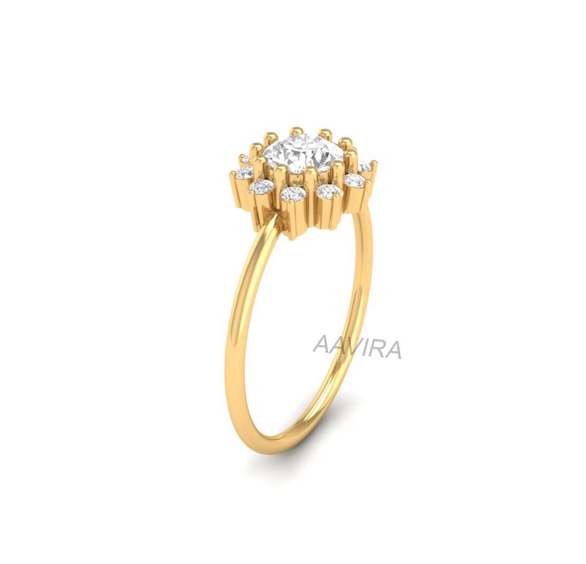 Flower Shape Moissanite Ring, Stacking Diamond Ring, Floral Engagement Ring, 14k Yellow Gold Plated, Perfect Promise Diamond Ring, Mom Gifts