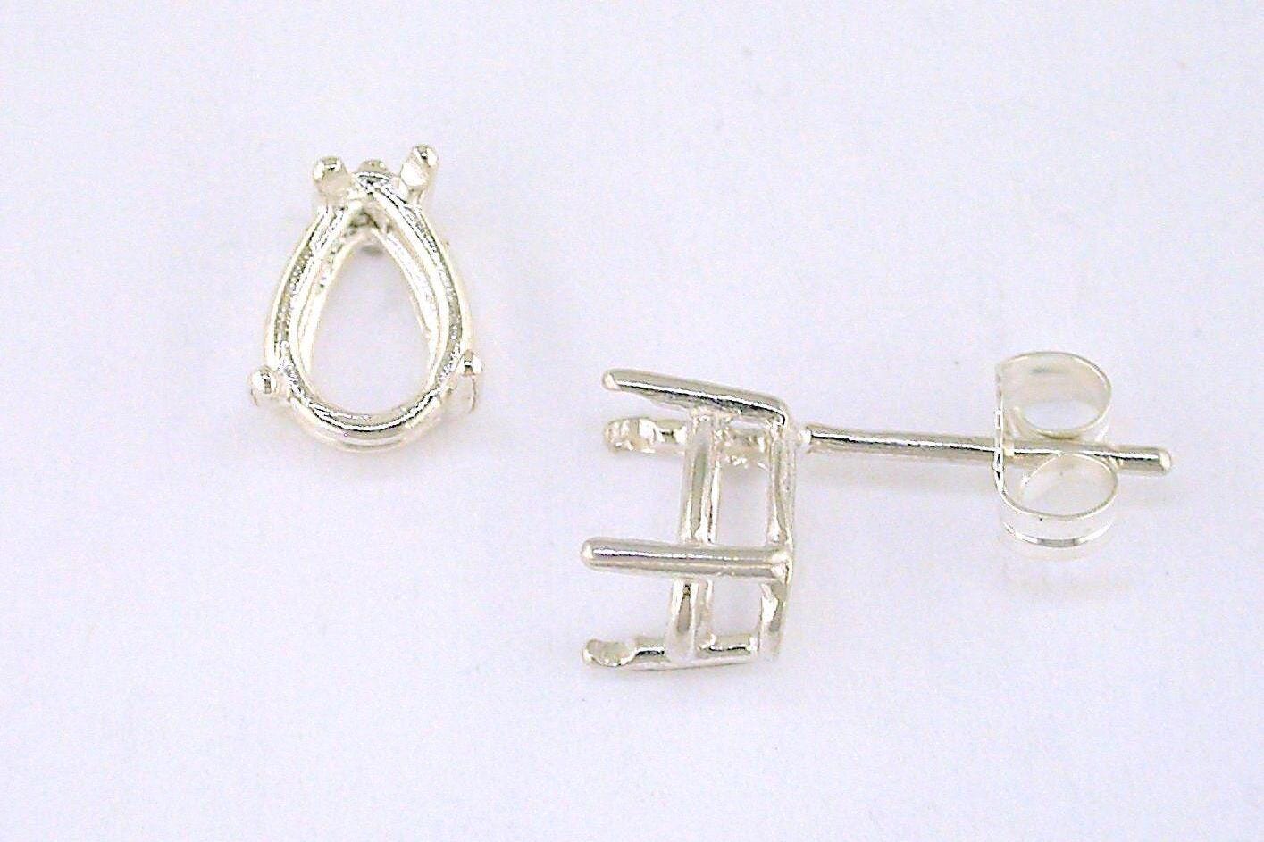 Pear Shaped Stud Earrings, Without Stones In Pear Shape For 5x4 mm, Stud Earrings With Pear Prong Mounting in 14k Yellow Gold Plated