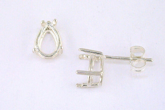 Pear Shaped Stud Earrings, Without Stones In Pear Shape For 5x4 mm, Stud Earrings With Pear Prong Mounting in 14k Yellow Gold Plated