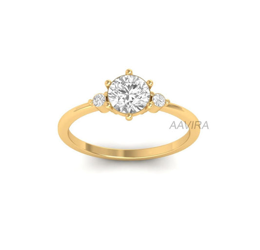 Three Stone Moissanite Ring, Moissanite Engagement Ring, Thin Triple Stone Stacking Ring, Gift for Her, Dainty Ring, Round Cut Diamond Ring