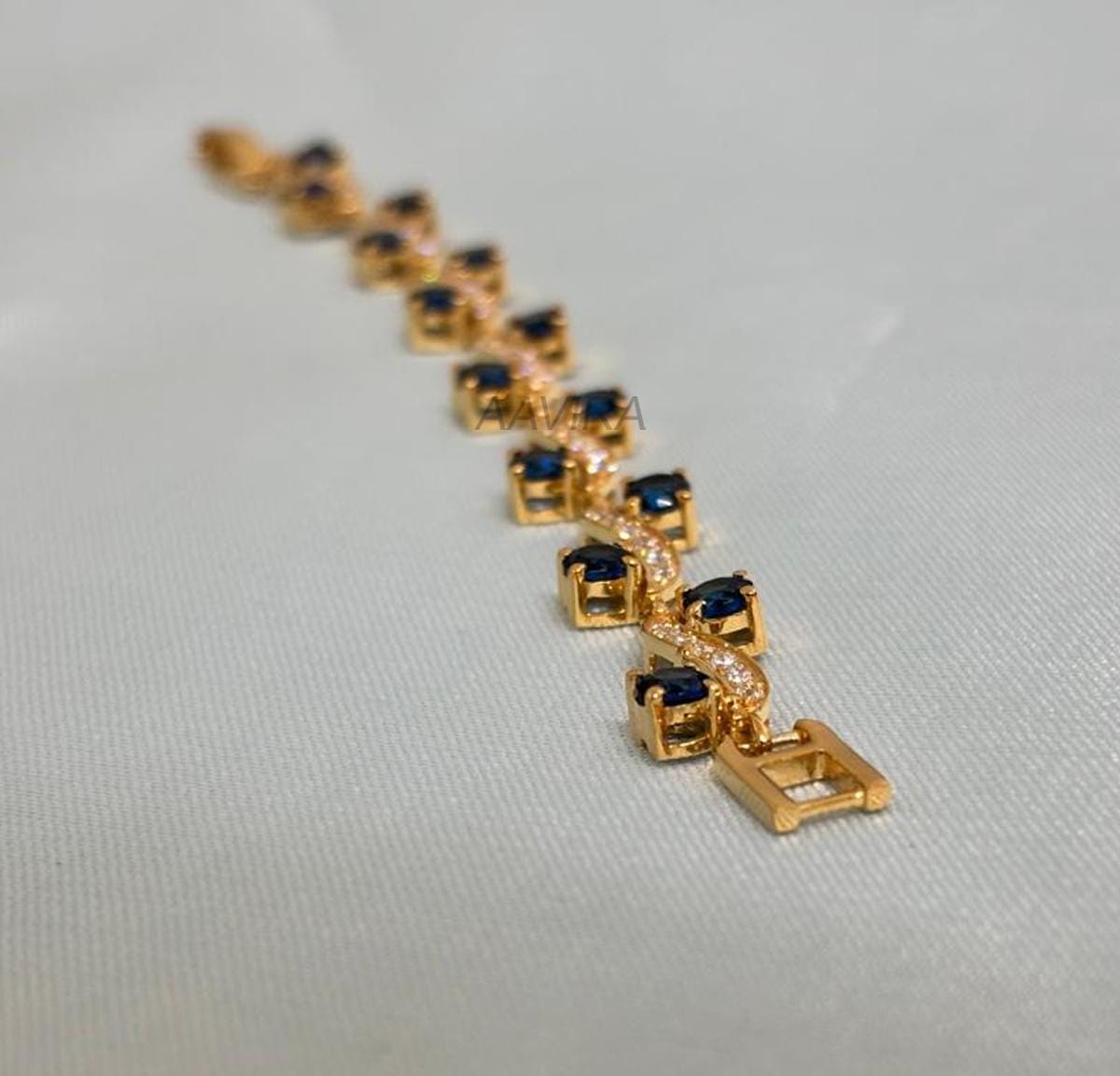 14k Yellow Gold Plated Sapphire Bracelet, Blue Sapphire And Diamond  Bracelet For Women, Unique Diamond Bracelet, Handmade Jewelry, Gifts