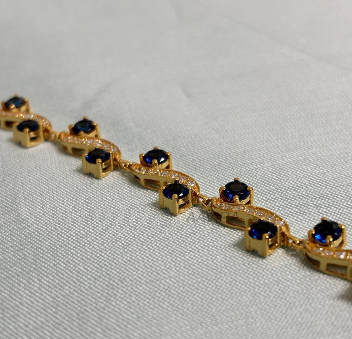 14k Yellow Gold Plated Sapphire Bracelet, Blue Sapphire And Diamond  Bracelet For Women, Unique Diamond Bracelet, Handmade Jewelry, Gifts