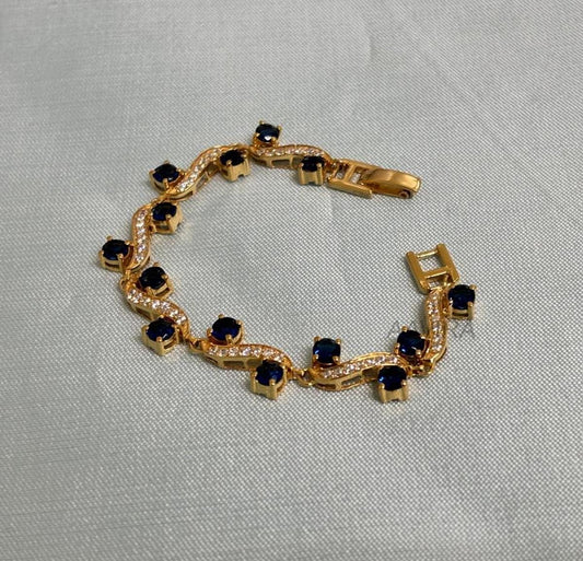 14k Yellow Gold Plated Sapphire Bracelet, Blue Sapphire And Diamond  Bracelet For Women, Unique Diamond Bracelet, Handmade Jewelry, Gifts