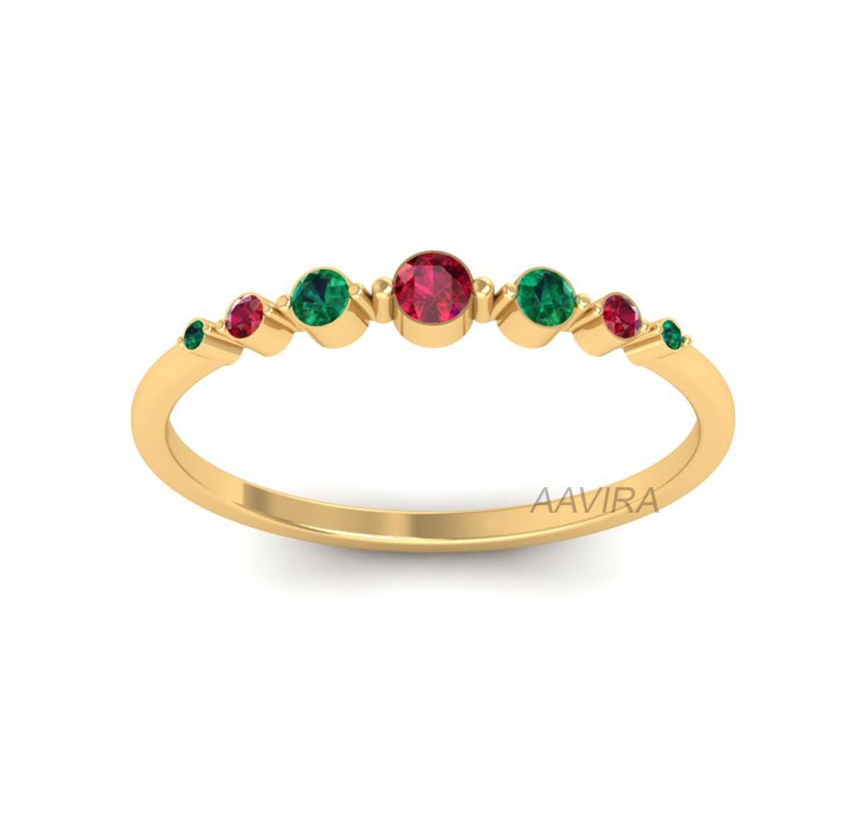 Eternity Band Promise Band, Ruby & Emerald Delicate Ring Eternity Band, Gifts For Her Wedding Band, Dainty Emerald Stacking Eternity Ring