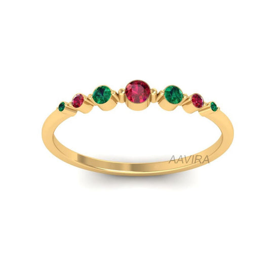 Eternity Band Promise Band, Ruby & Emerald Delicate Ring Eternity Band, Gifts For Her Wedding Band, Dainty Emerald Stacking Eternity Ring