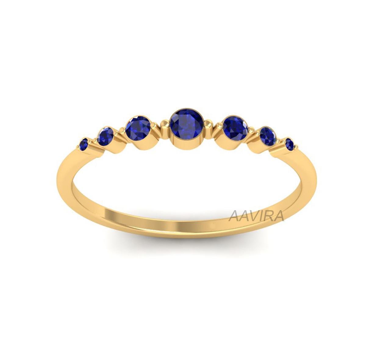 Women's Blue Sapphire Ring, 14K Yellow Gold Dainty Ring, Minimalist Ring, Sapphire Gemstone Ring, Gift for Her, Band Ring, Anniversary Gifts