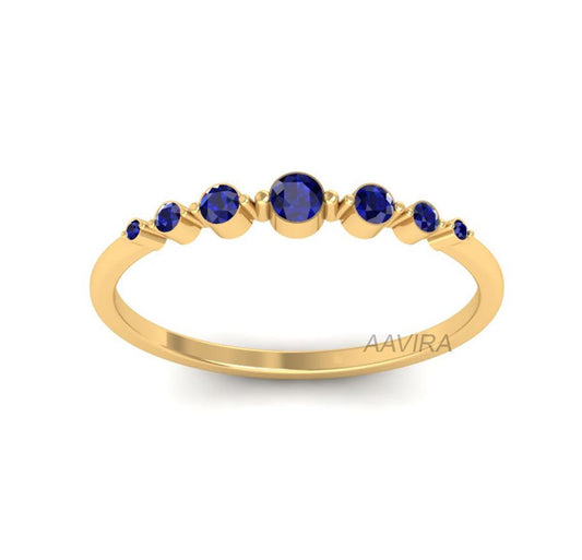 Women's Blue Sapphire Ring, 14K Yellow Gold Dainty Ring, Minimalist Ring, Sapphire Gemstone Ring, Gift for Her, Band Ring, Anniversary Gifts
