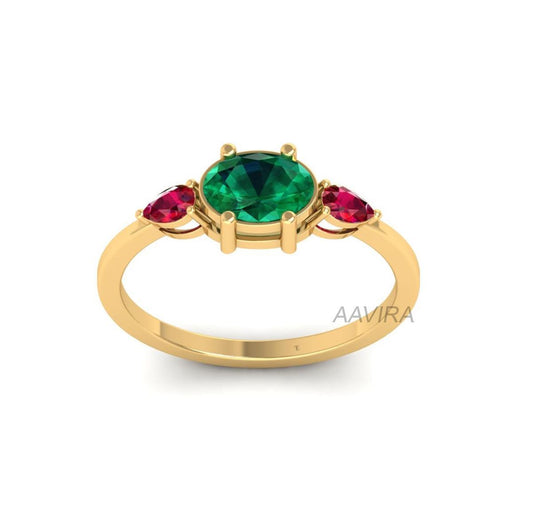 Green Emerald Ring, Oval Birthstone Ring, Handmade Ring, Gift for Her, Gemstone Ring, 14k Gold Pear Ruby Engagement Ring, Christmas Gift