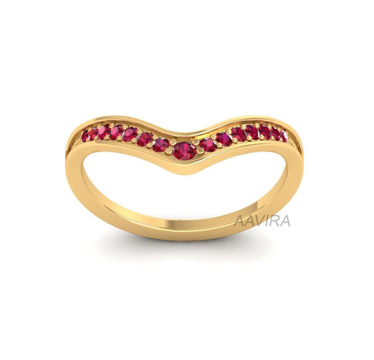 Women's Wedding Band Ring, Ruby Curved Band Ring, Amethyst Ring, Gemstone Ring, Birthstone Ring, Gift For Her, Bridal Ring, Valentines Sale