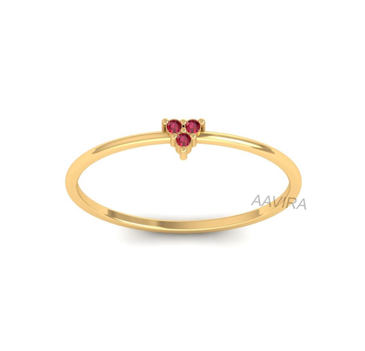 Ruby Ring, Minimalist Ring, 14k Gold Three Stone Engagement Ring, Promise Ring, Birthstone Ring, Dainty Prong Set Ring, Triple Ruby Ring