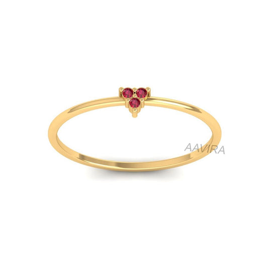 Ruby Ring, Minimalist Ring, 14k Gold Three Stone Engagement Ring, Promise Ring, Birthstone Ring, Dainty Prong Set Ring, Triple Ruby Ring
