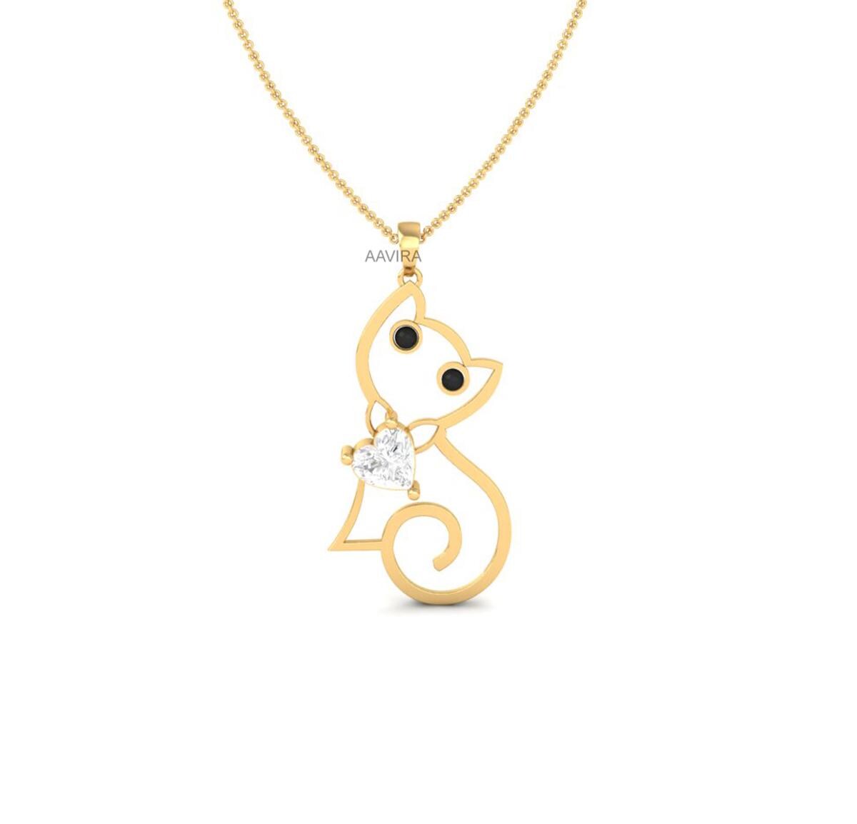 Personalized Necklace, Cat Necklace, Heart Diamond Pendant, Animal Trendy Pendant, Charm Necklace, Cat Charms Necklace, Cute Cat Necklace