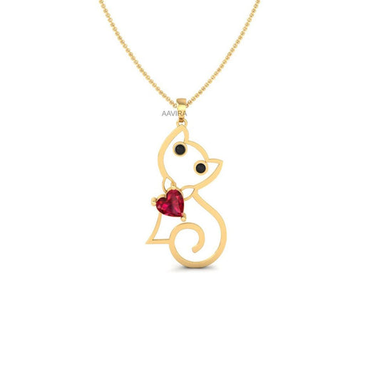 Cat Necklace, Ruby Heart Cat Necklace, Animal Necklace, Cat Charms Necklace, Charm Necklace, Handmade Necklace, Cute Cat Necklace, Gift