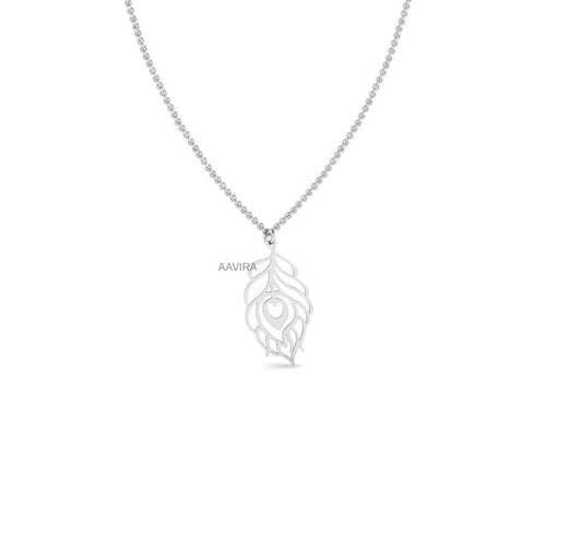 Peacock Feather Necklace, Feather Charm Necklace, Lucky Feather Necklace, Dainty Silver Pendant, Feather Necklace for Women, Valentine Gift