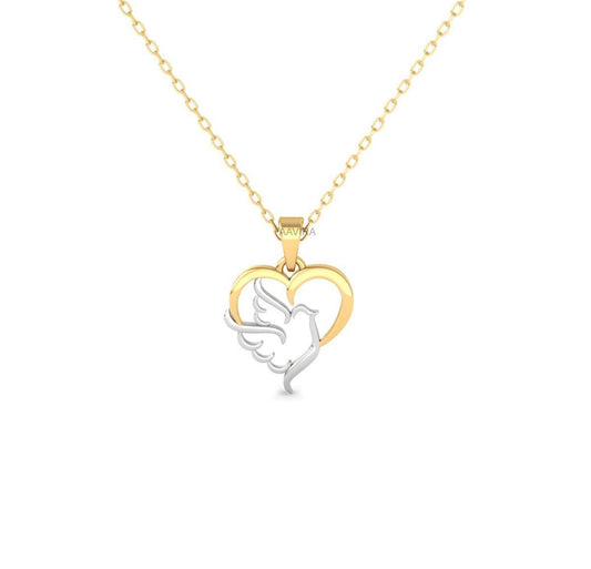 Two Tone Plating Bird in Heart Necklace, Bird Necklace, Heart Necklace Jewelry, Valentine's Gift For Wife, Bird Heart Pendant Gift for Her