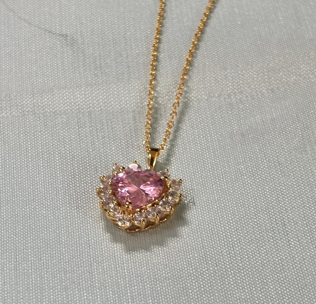 Pink Heart Pendant Necklace, Heart Necklace, Heart Pendant For Women, Birthstone Pendant, Valentines Day Gift For Girlfriend, Womens Jewelry