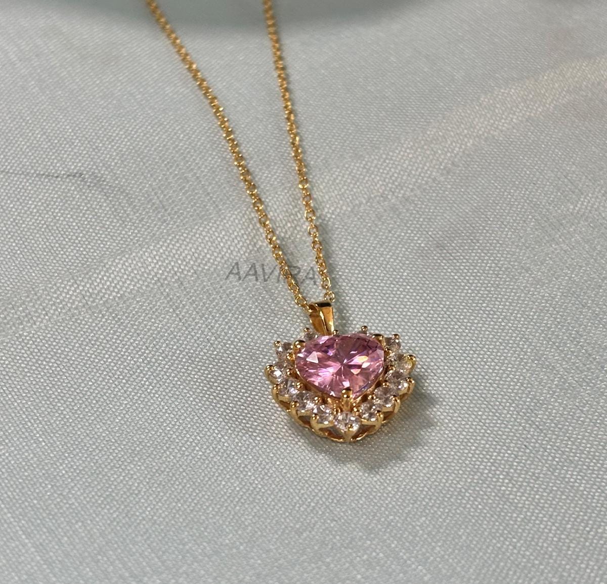 Pink Heart Pendant Necklace, Heart Necklace, Heart Pendant For Women, Birthstone Pendant, Valentines Day Gift For Girlfriend, Womens Jewelry