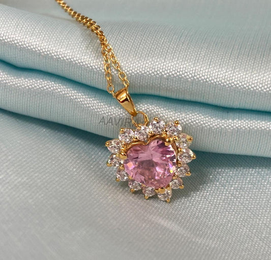 Pink Heart Pendant Necklace, Heart Necklace, Heart Pendant For Women, Birthstone Pendant, Valentines Day Gift For Girlfriend, Womens Jewelry