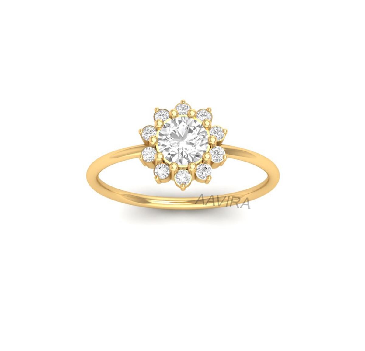 Flower Shape Moissanite Ring, Stacking Diamond Ring, Floral Engagement Ring, 14k Yellow Gold Plated, Perfect Promise Diamond Ring, Mom Gifts