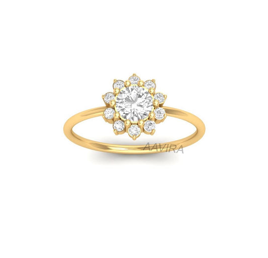 Flower Shape Moissanite Ring, Stacking Diamond Ring, Floral Engagement Ring, 14k Yellow Gold Plated, Perfect Promise Diamond Ring, Mom Gifts