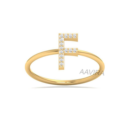 Diamond Initial Ring, F Letter Ring, Dainty Custom Name Ring, Personalized Diamond Ring, Custom F Initial Ring, Pave Stone Ring, Women Gifts