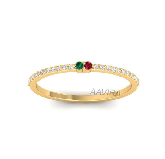 Half Eternity Emerald & Ruby Band, Gemstone Band, Eternity Band, Wedding Band, Dainty Ring, Bridesmaid Ring, Emerald Diamond Eternity Ring