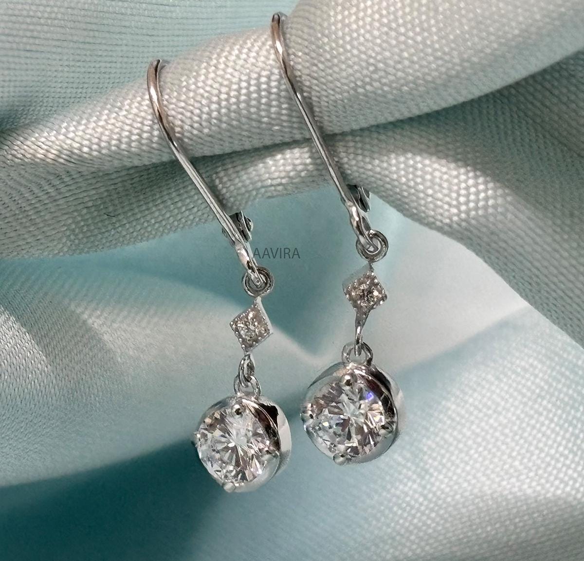 Dainty Dangle Earrings For Women, Moissanite Dangle Drop Earrings, Lever Back Earrings, Valentines Day Gift, Party Wear Earring, Drop Dangle