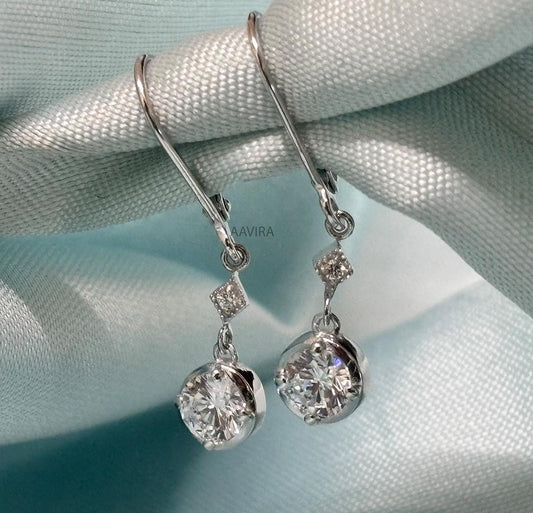 Dainty Dangle Earrings For Women, Moissanite Dangle Drop Earrings, Lever Back Earrings, Valentines Day Gift, Party Wear Earring, Drop Dangle