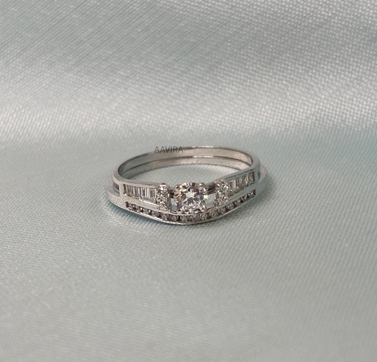 Diamond Bridal Ring Set, Diamond Engagement Ring, Round Engagement Ring Set, 925 Sterling Silver Bridal Ring, Valentines Gift For Her