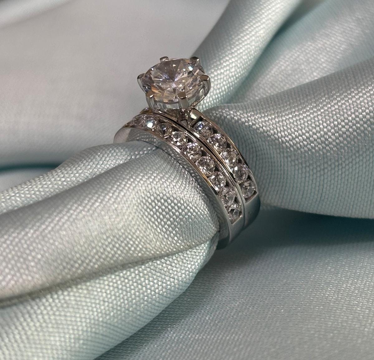Engagement Wedding Ring Set, Bridal Set Gift For Her, Promise Ring, Anniversary Eternity Band Rings, Diamond Wedding Band Set, Silver Ring