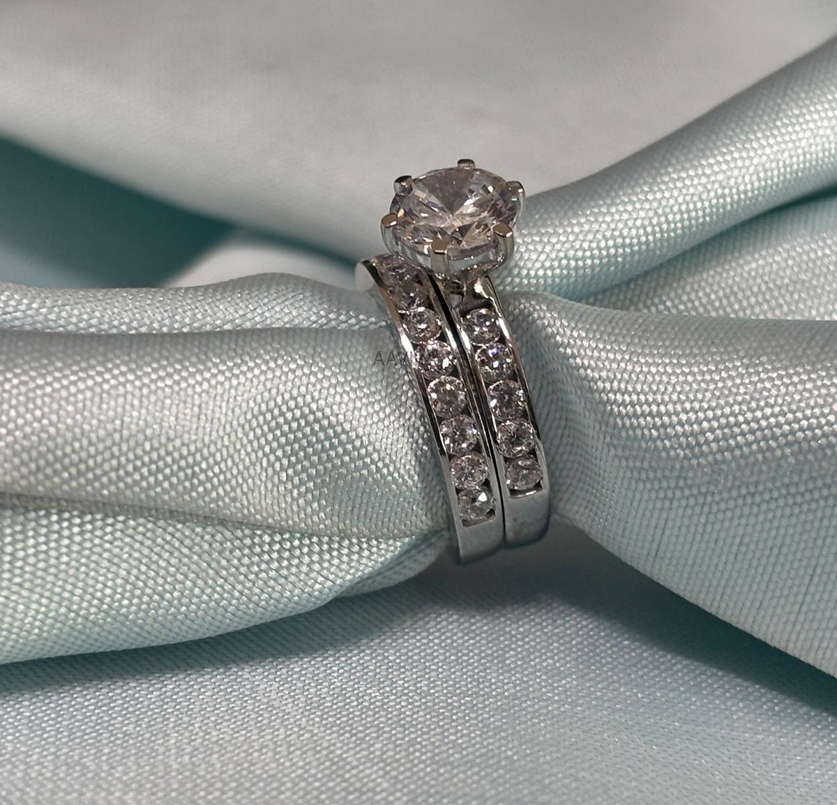 Engagement Wedding Ring Set, Bridal Set Gift For Her, Promise Ring, Anniversary Eternity Band Rings, Diamond Wedding Band Set, Silver Ring