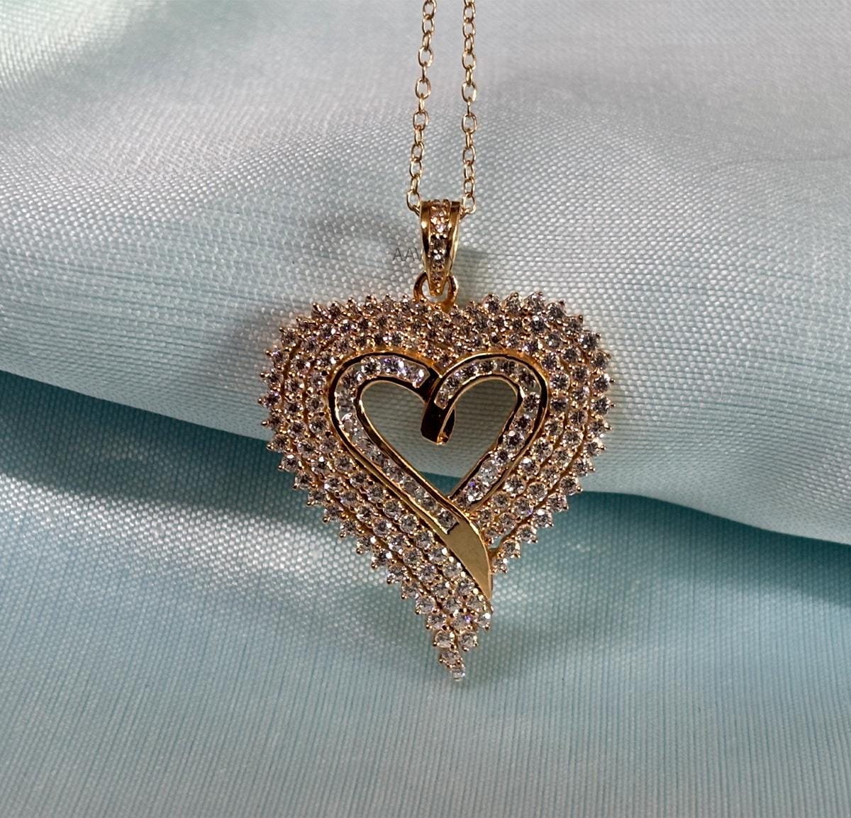 Diamond Heart Necklace, Heart Pendant for Women, Heart Pendant With Chain, Sterling Silver Pendant, Perfect Gift For Valentines Day, Gifts
