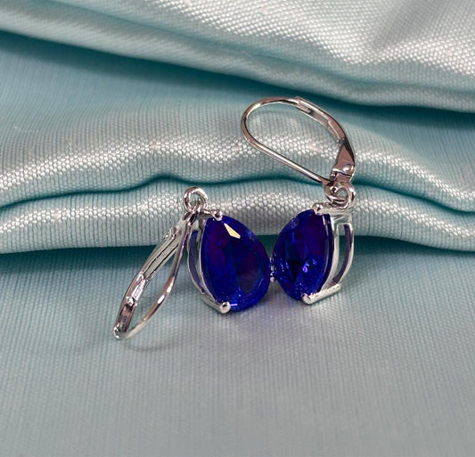 Sapphire Drop And Dangle Earrings, Blue Sapphire Birthstone Earrings, Pear Cut Dangle, Solitaire Earrings, Gifts For Her, Valentine Day Sale
