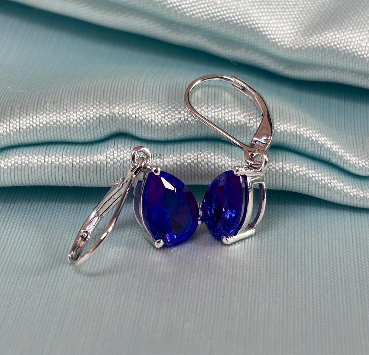 Sapphire Drop And Dangle Earrings, Blue Sapphire Birthstone Earrings, Pear Cut Dangle, Solitaire Earrings, Gifts For Her, Valentine Day Sale