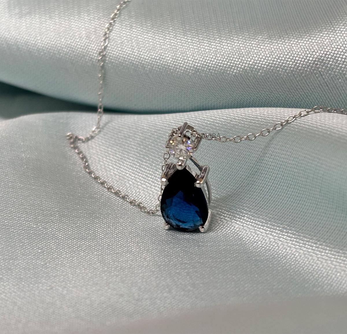 Sapphire Teardrop Necklace | Blue Sapphire Pendant | September Birthstone Necklace | 925 Sterling Silver | Anniversary Gifts | Gift for Her