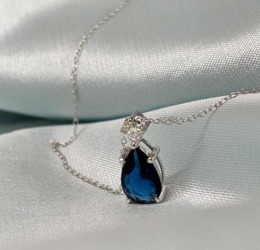 Sapphire Teardrop Necklace | Blue Sapphire Pendant | September Birthstone Necklace | 925 Sterling Silver | Anniversary Gifts | Gift for Her