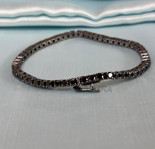 Black Diamond Bracelet, 3mm Black Diamond Bracelet, Prong Set Diamond Bracelet, Handmade Bracelet, Valentines Day Gift, Perfect Gifts
