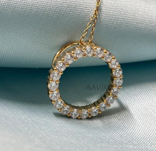 Round Shape Moissanite Pendant, Diamond Circle Necklace, Minimalist Circle Necklace, Dainty Pendant, Open Circle Necklace, Perfect Gift